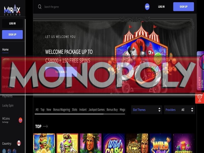 Monopoly en Mirax Casino: tira los dados y gana con Crypto